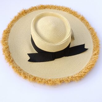 Καπέλο θαλάσσης μπεζ με μαύρη κορδέλα