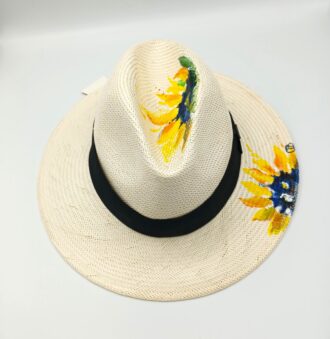 Ζωγραφισμένο καπέλο από 100% άχυρο με ηλιοτρόπια