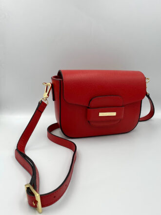 Κόκκινη δερμάτινη τσάντα χιαστή