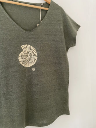 Λινή μπλούζα με κοχύλι πράσινη